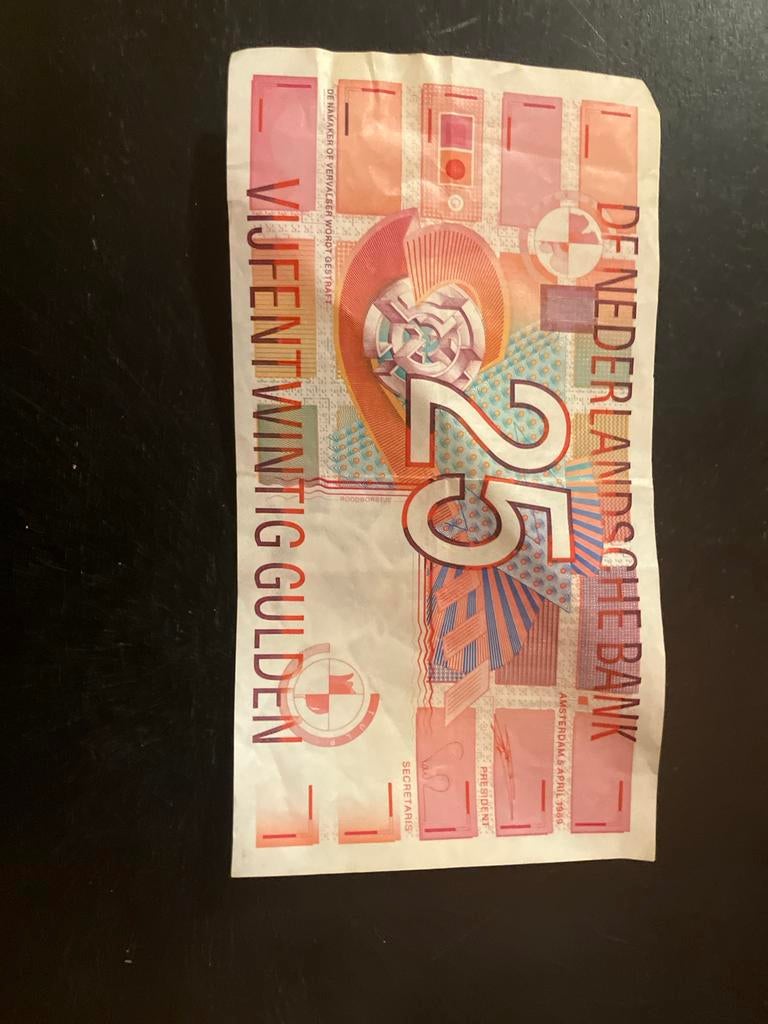 25 Gulden Bankbiljet - Roodborstje - 1989, Ophalen of Verzenden, Koningin Beatrix, 2½ gulden, Losse munt