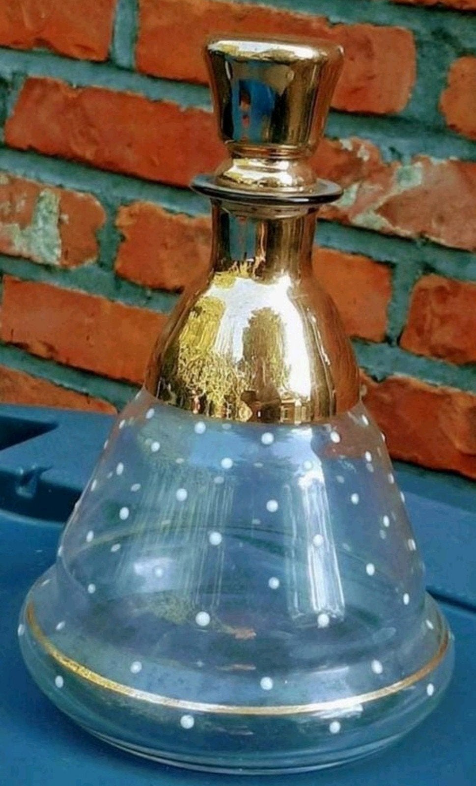 Vintage glazen karaf met gouden accenten en stippen, Antiek en Kunst, Antiek | Vazen, Ophalen of Verzenden