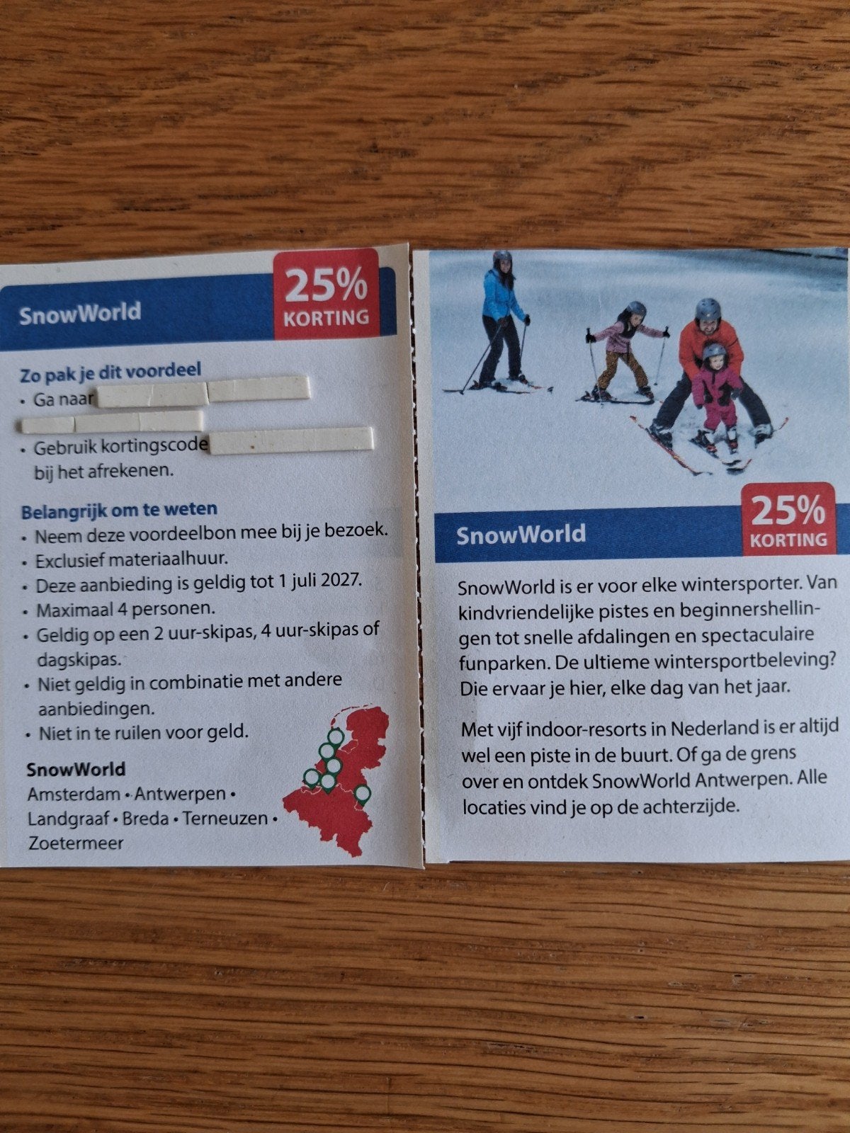 SNOWWORLD 25% KORT OP SKIPASSEN GELDIG IN ALLE VESTIGINGEN!, Tickets en Kaartjes, Drie personen of meer, Kortingsbon