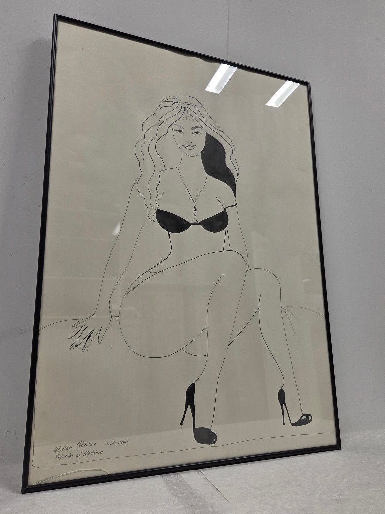 Pin-up - Tordati Valeria Moldova, Antiek en Kunst, Ophalen of Verzenden, Tekening, Pentekening, Ingelijst