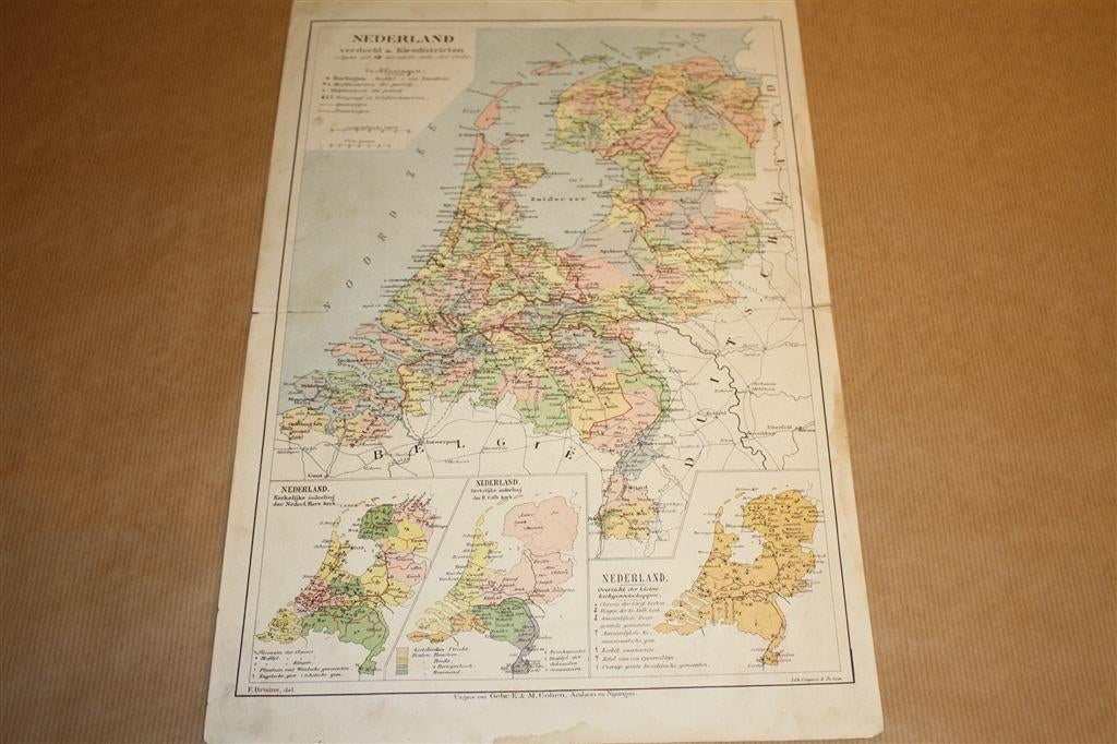 Antieke kaart - Nederland kiesdistricten - Bruins 1895 !!, Gelezen, Ophalen of Verzenden, Landkaart, 1800 tot 2000