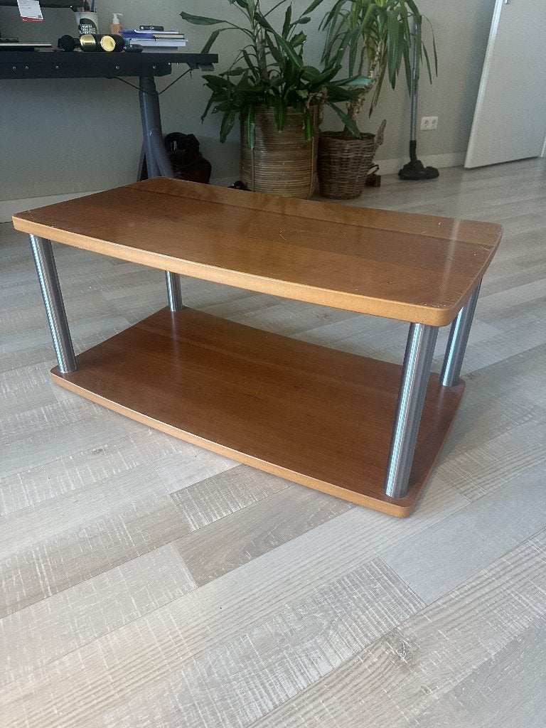 Houten tv meubel / hifi audiomeubel met metalen poten, Ophalen, Gebruikt, Vintage, 50 tot 100 cm