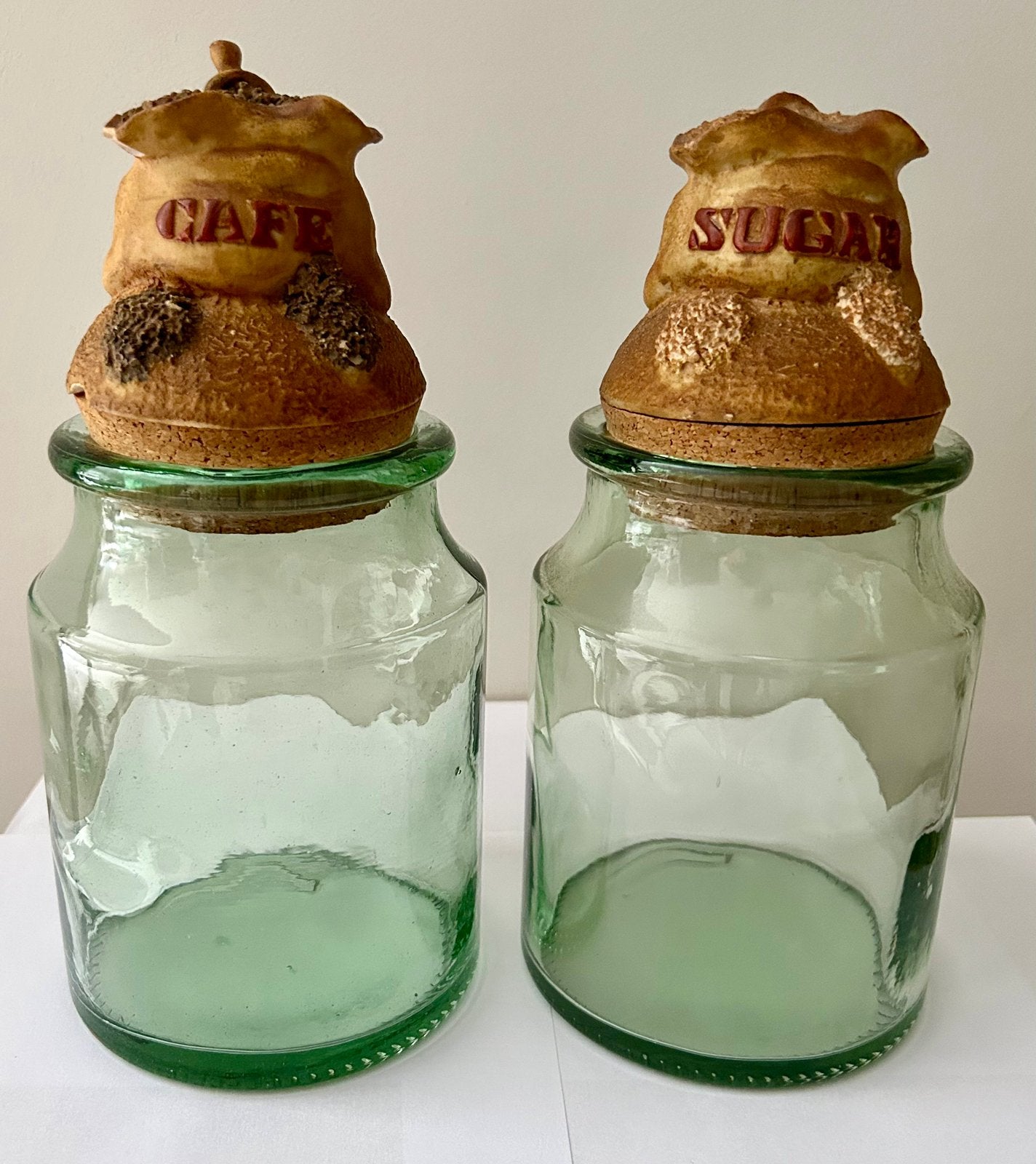 2 decoratieve glazen voorraadpotten, Gebruikt, Met deksel, Pot, Bus of Blik, Ophalen of Verzenden