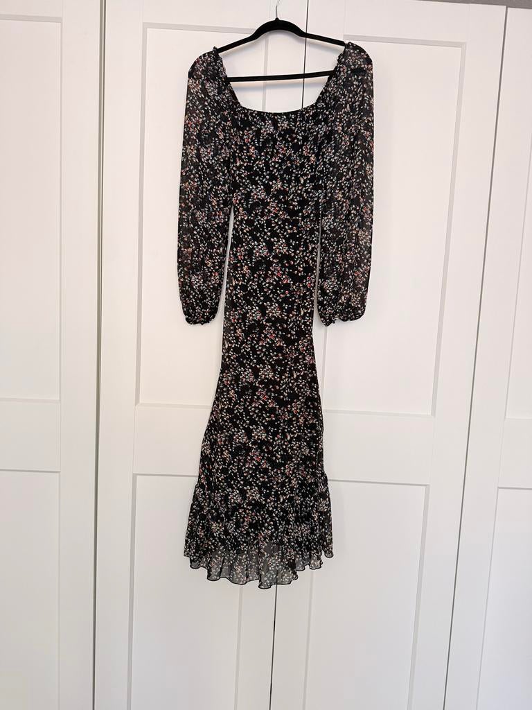 Missguided Zwarte Bloemen Maxi Jurk, Maat 38/40 (M), Zwart, Ophalen of Verzenden, Zo goed als nieuw