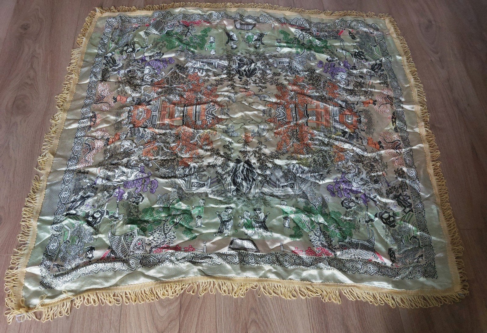 Vintage Chinees Zijden Brokaat Tafelkleed Wandkleed, Ophalen of Verzenden, Rechthoek