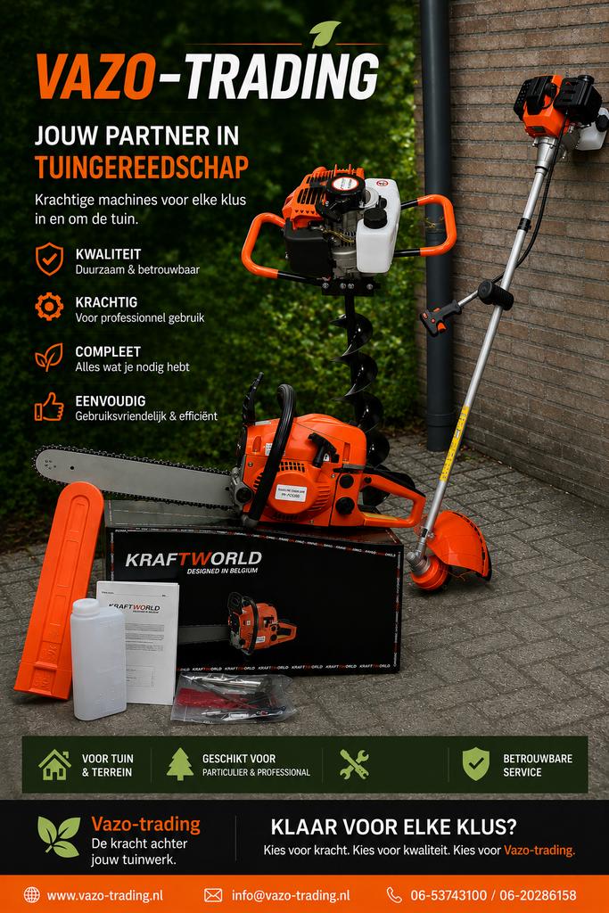 Kettingzaag, Grondboor, Bosmaaier 52cc 2-takt - Nieuw!, ., Ophalen of Verzenden, Bsn, .