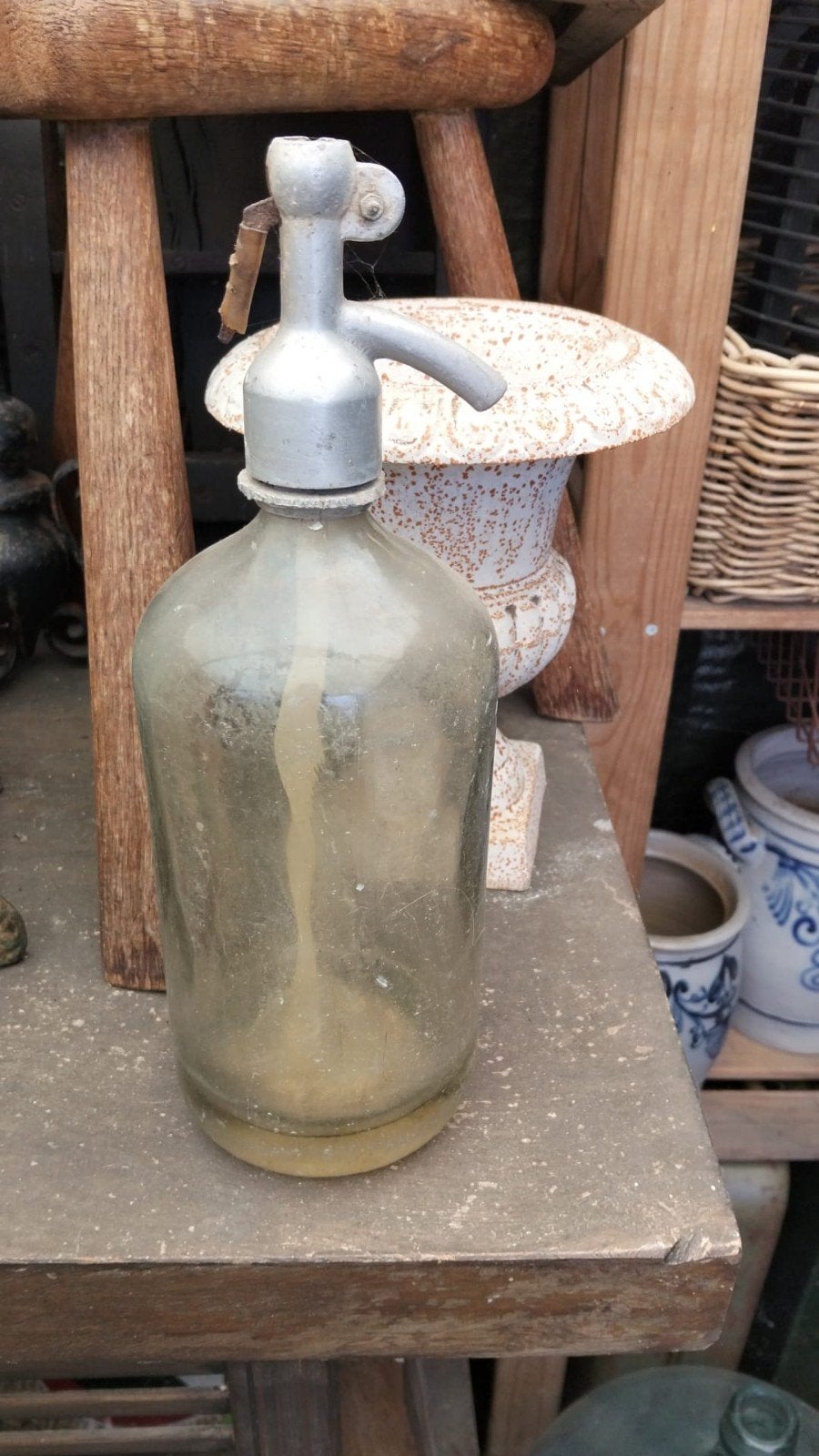Brocante spuitfles met grijze kraan, Ophalen of Verzenden