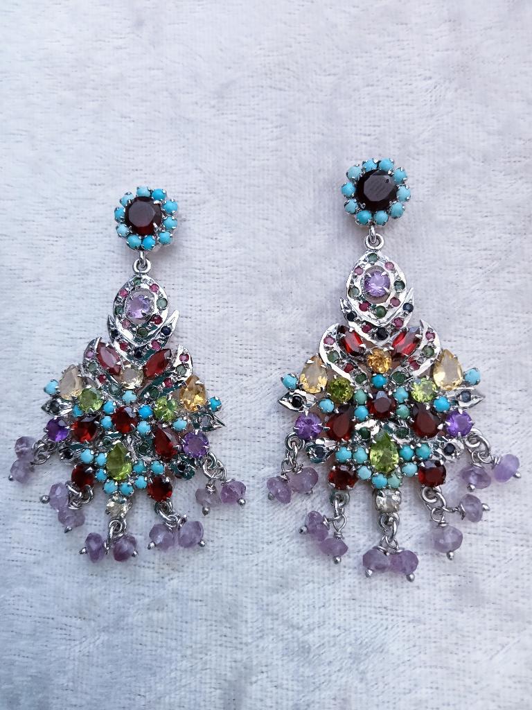 Prachtige Exclusieve Handgemaakte Lange Zilveren Oorstekers, Sieraden, Tassen en Uiterlijk, Antieke sieraden, Verzenden, Zilver