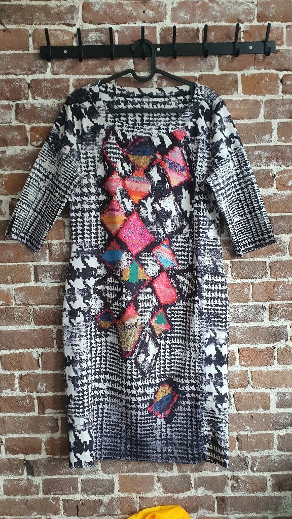 Lizzy & Coco Chen jurk M – 2-in-1 print & zwart, Maat 38/40 (M), Zwart, Ophalen of Verzenden, Zo goed als nieuw