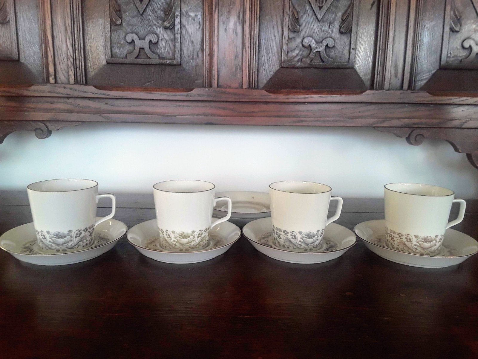 Retro 4 Dutch design Mosa kop+schotels waterleliepatroon zgs, Ophalen of Verzenden