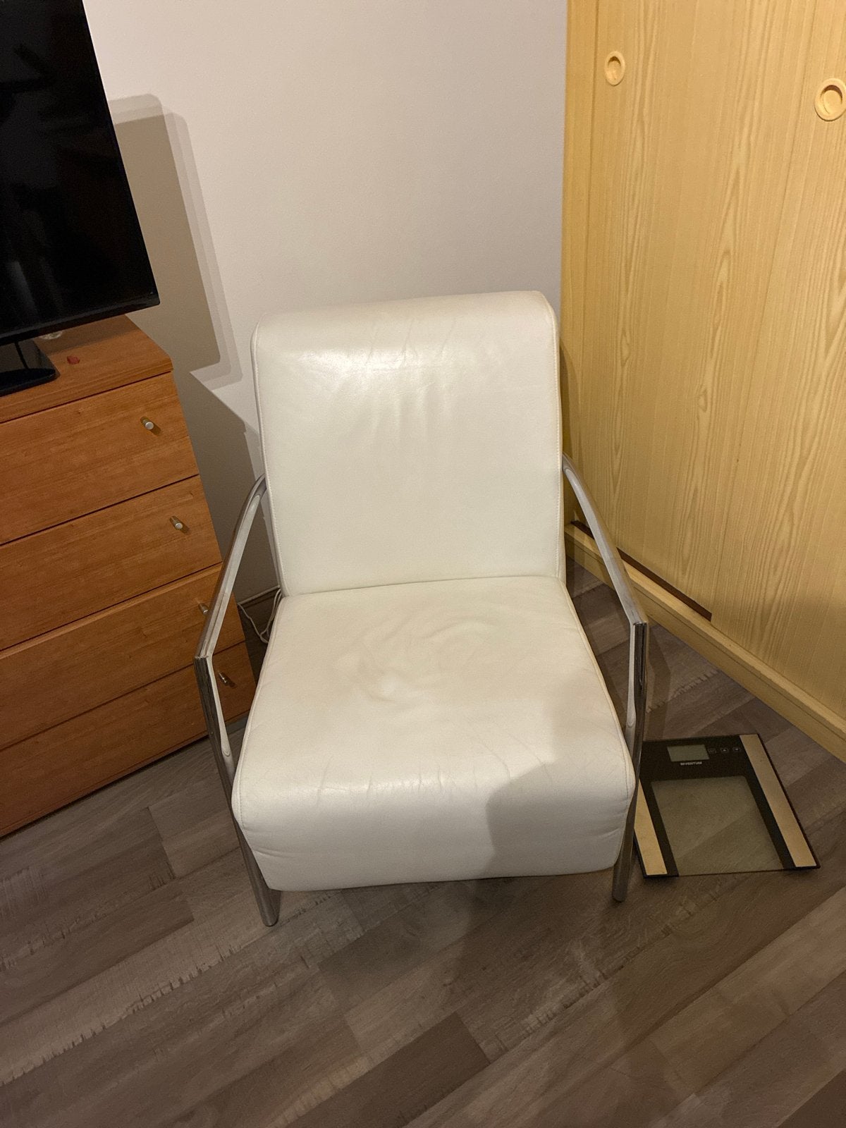 Design by Montel fauteuil, wit leer, chroom onderstel, Gebruikt, Wit, Leer, Ophalen of Verzenden