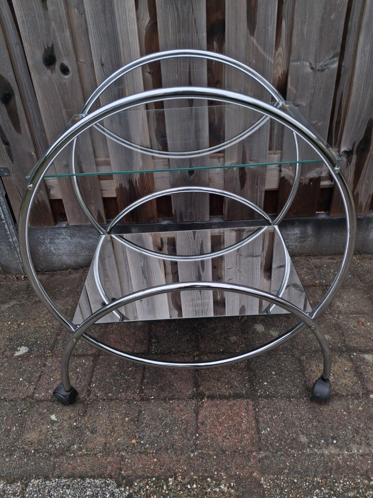 Verrijdbaar serveerwagen/bijzettafel met glas en spiegel, Ophalen, Gebruikt, Modern, Glas