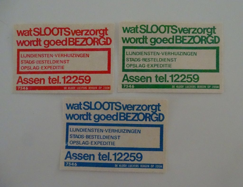 SLOOTS    Lijndiensten Verhuizingen    ASSEN, Verzenden, Luciferdoosjes of -merken