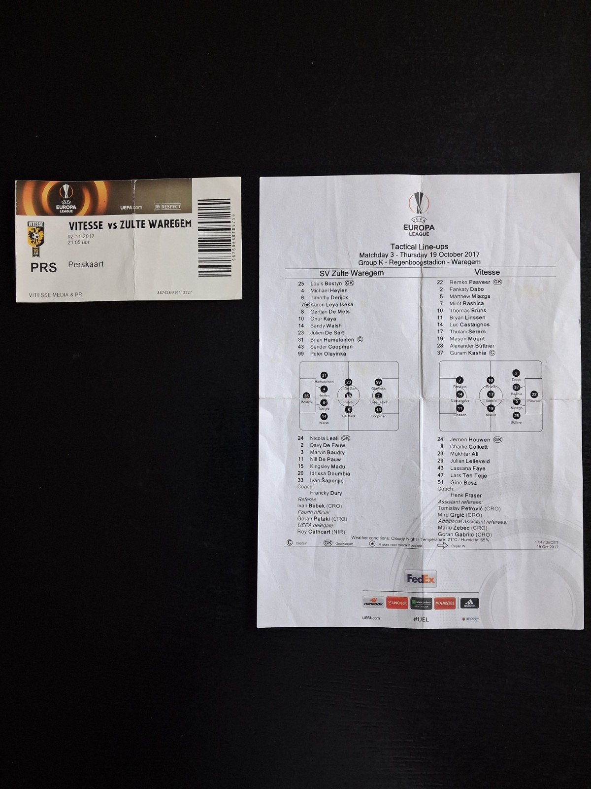 Vitesse - Zulte Waregem Europa League 2017/2018., Ophalen of Verzenden, Gebruikt, Vitesse, Overige typen