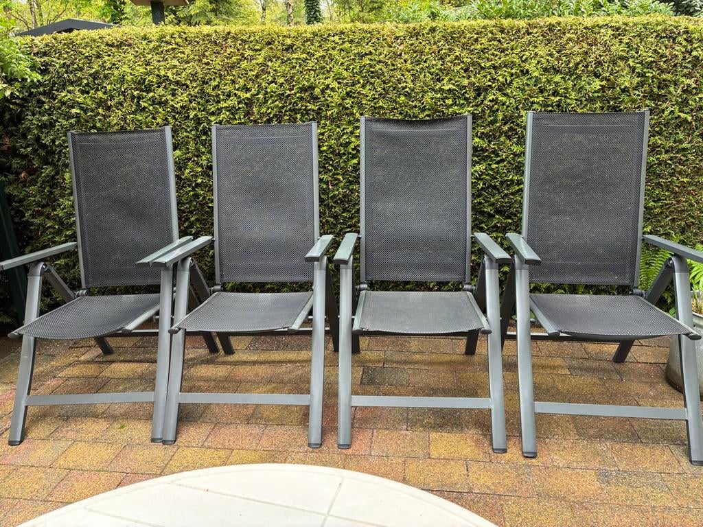 4 aluminium verstelbare tuinstoelen, Ophalen, Gebruikt, Aluminium, Verstelbaar