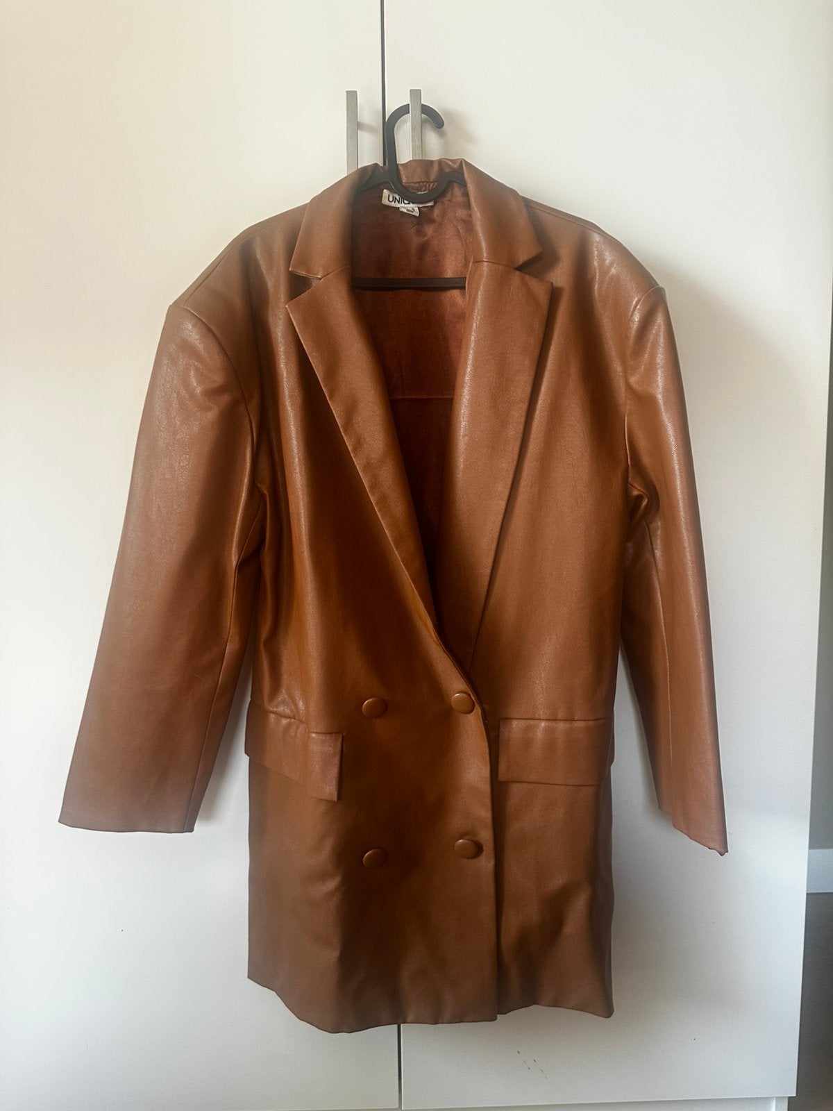 Faux leren oversized blazer / over jas, Ophalen of Verzenden, Zo goed als nieuw, Maat 38/40 (M), Bruin