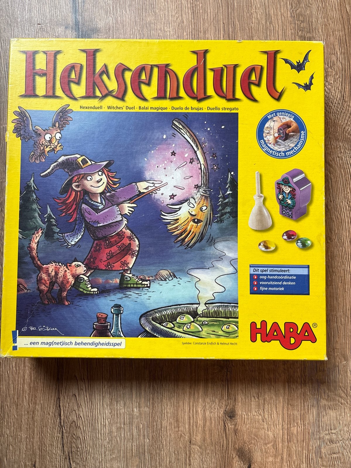 Heksenduel - HABA bordspel met magnetische bezem, Drie of vier spelers, Ophalen of Verzenden, Gebruikt