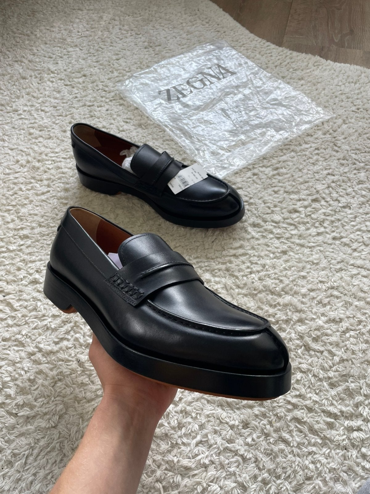 Nieuwe zegna “Udine leather penny” loafers, Loafers, Zwart, Ophalen of Verzenden, Zo goed als nieuw