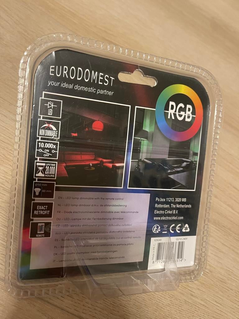 EURODOMEST RGB LED Spot GU10 4W met Afstandsbediening, Ophalen of Verzenden, Nieuw