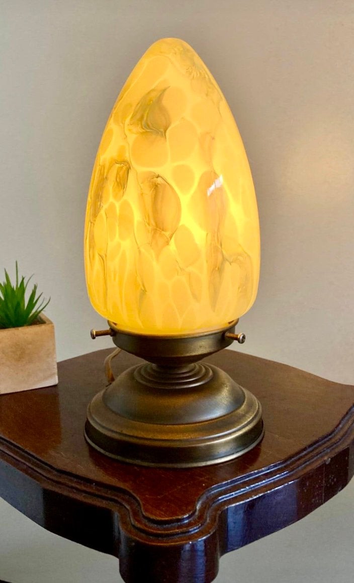 Art Deco tafellamp gemarmerd glas messing., Ophalen of Verzenden