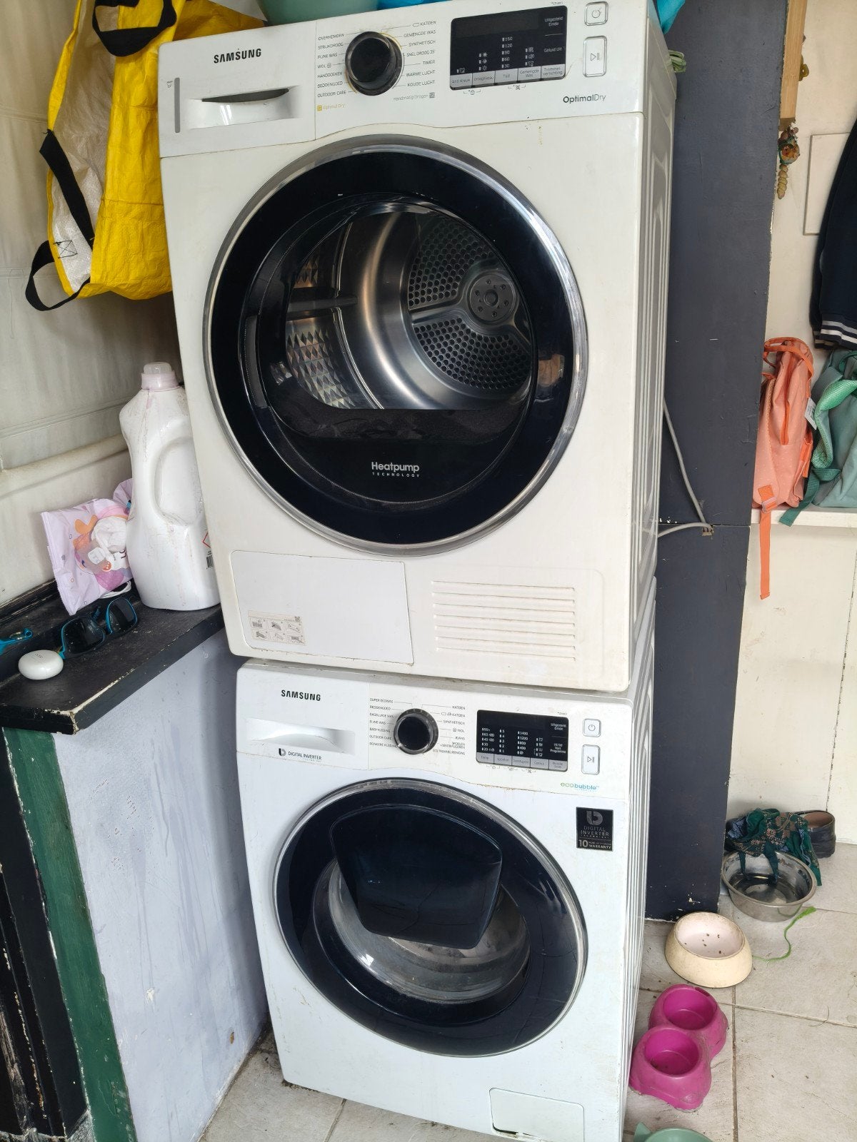 Samsung Wasmachine en Wasdroger Set - EcoBubble & OptimalDry, Ophalen, 1200 tot 1600 toeren, Gebruikt, 8 tot 10 kg