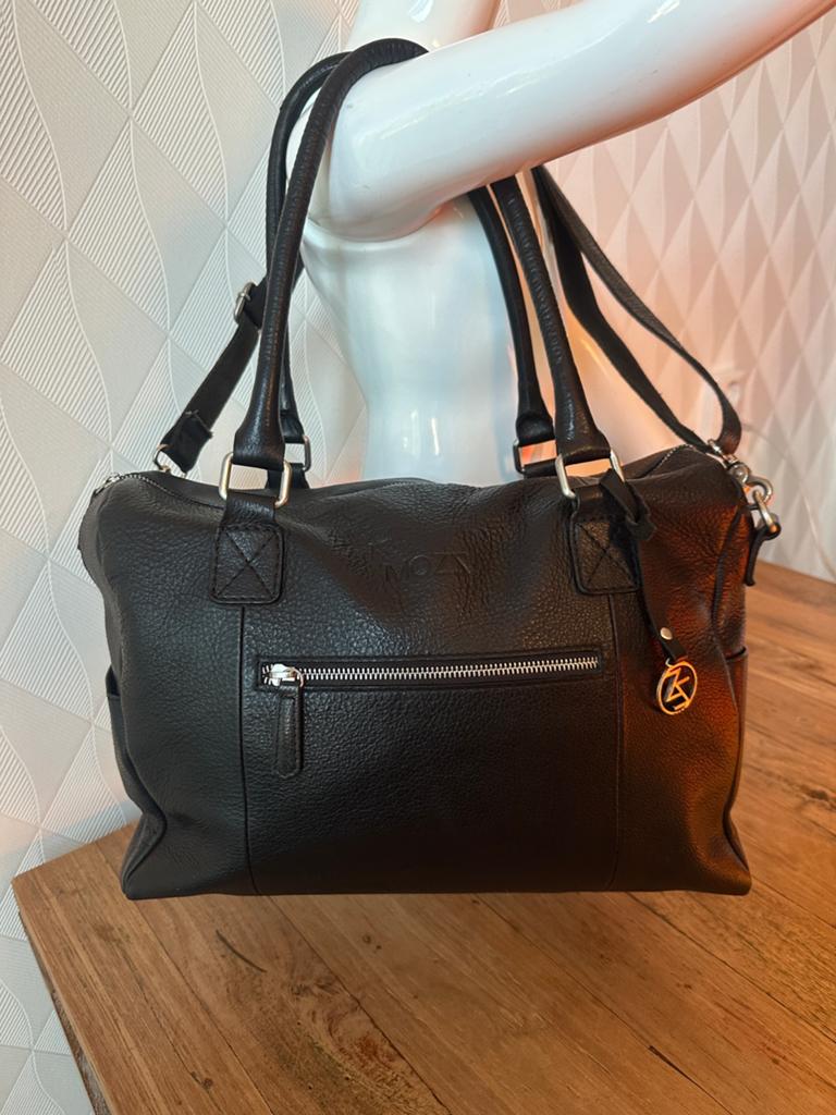 MOZZ Easy Elegant schoudertas, Luiertas Zwart, echt leer!, Kinderen en Baby's, Luiertassen, Ophalen of Verzenden, Gebruikt
