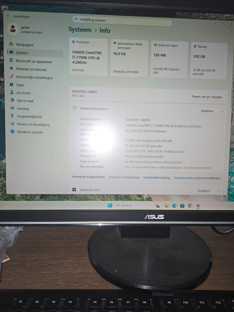 Krachtige Gaming PC - Intel i7-7700K, 16GB RAM, 932GB HDD, Computers en Software, Desktop Pc's, Ophalen, Gebruikt, Gaming, Intel Core i7-7700K