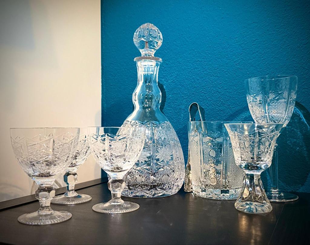 Vintage 18 delige boheme kristalset, Ophalen, Zo goed als nieuw, Overige typen
