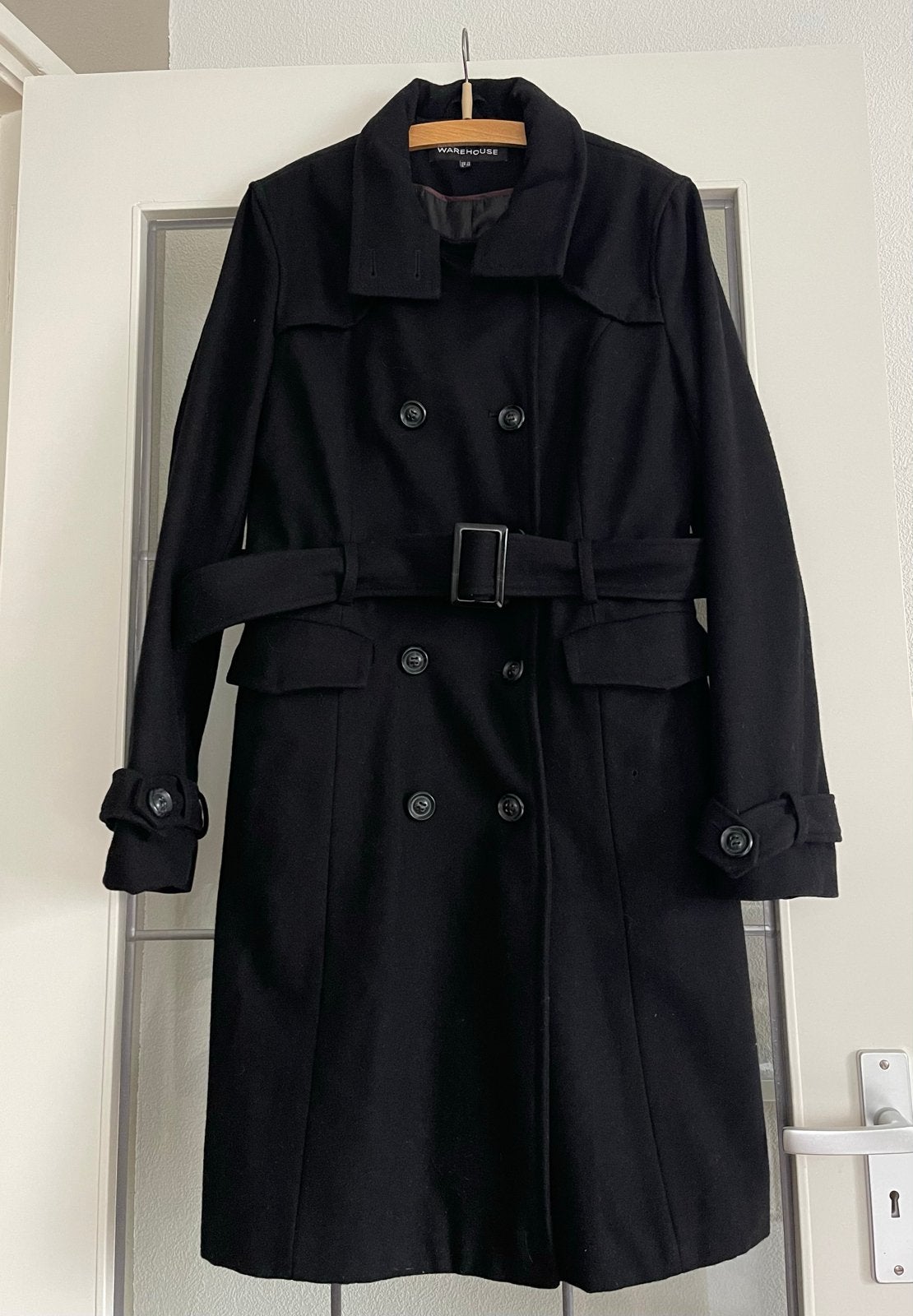 Warehouse wollen jas, maat 42, zo goed, Kleding | Dames, Ophalen of Verzenden, Zo goed als nieuw, Maat 42/44 (L), Zwart