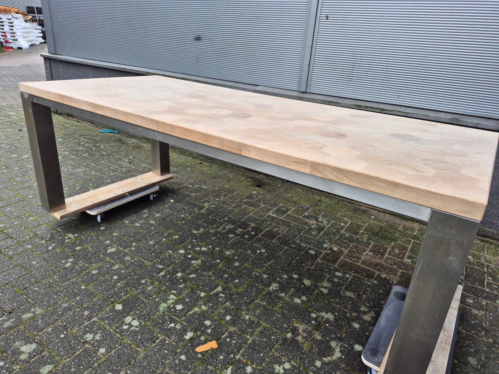 Mooie eiken tafel ingelegd met hexagon motief plankjes, Huis en Inrichting, Tafels | Eettafels, Ophalen, 50 tot 100 cm, Rechthoekig