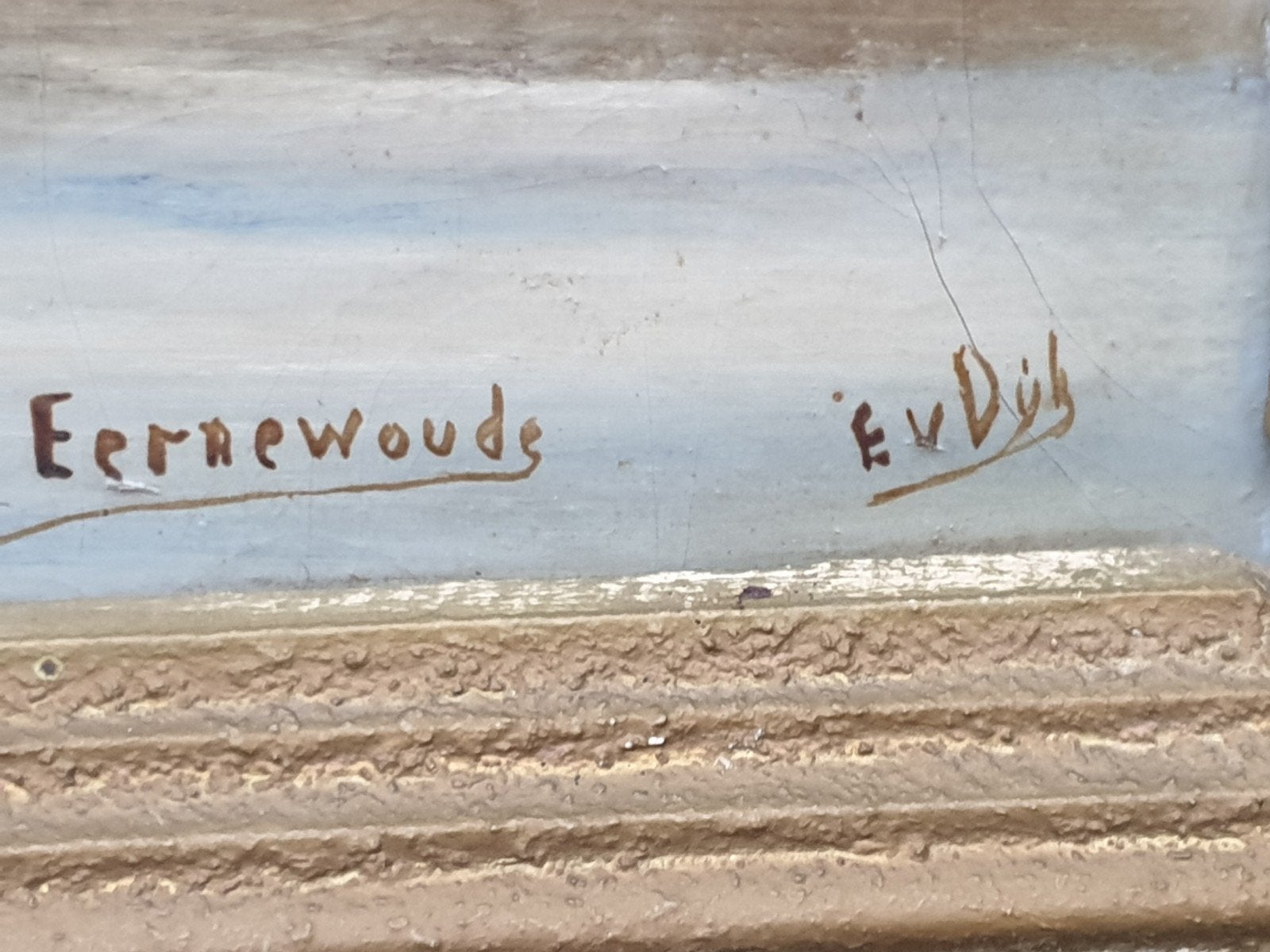 Olieverf schilderij Eernewoude door E. van Dijk, Ophalen, 1980 tot heden, Friesland