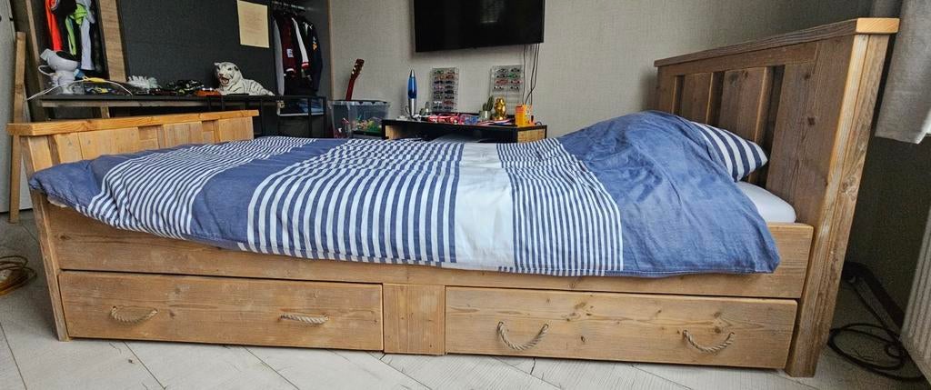 1 persoons bed, Ophalen, 90 cm, Eenpersoons, Bruin