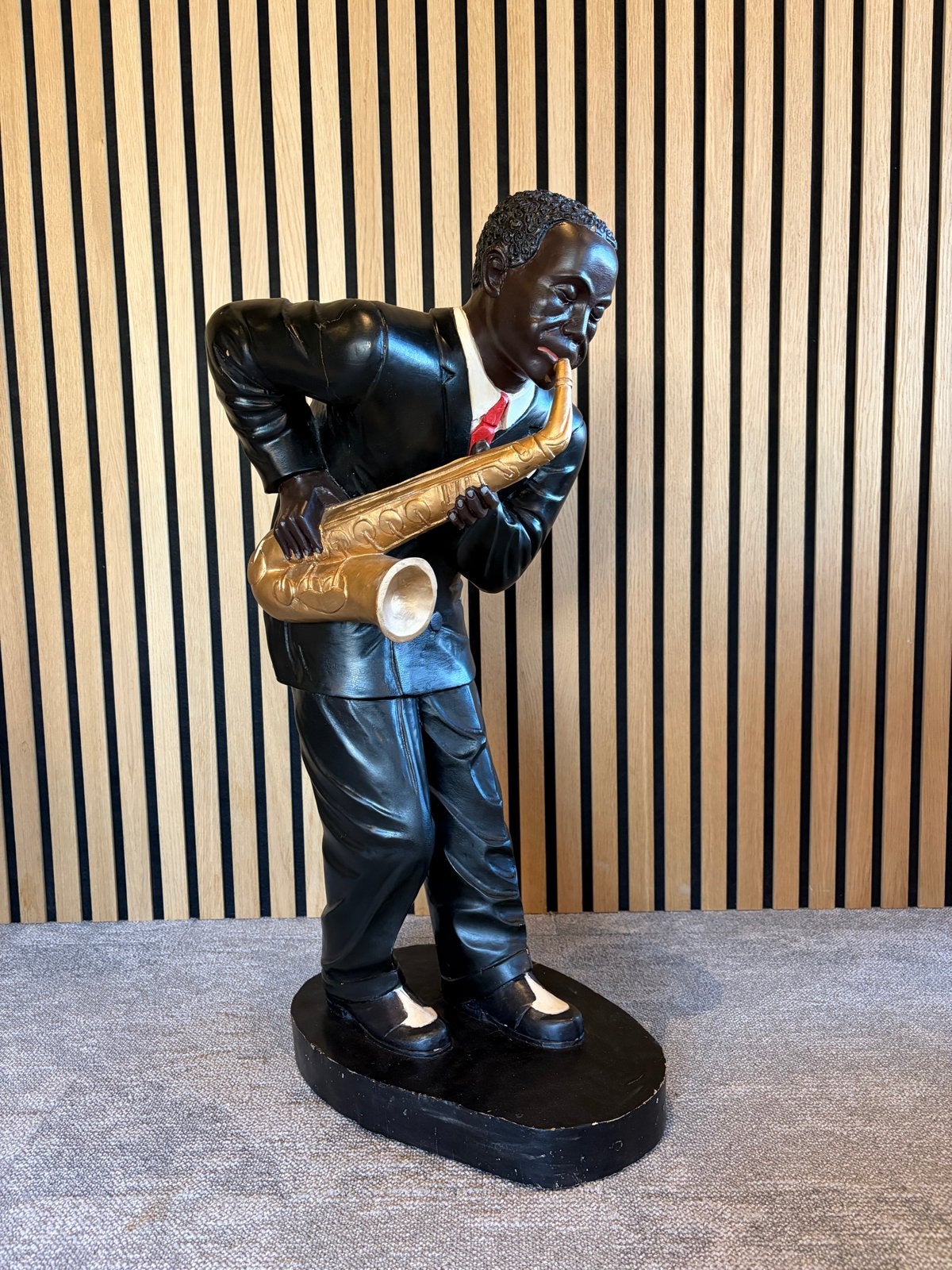 Grote Jazzmuzikant Beeld met Saxofoon - Decoratief, Ophalen, 50 - 100 cm, Zwart, Op sokkel