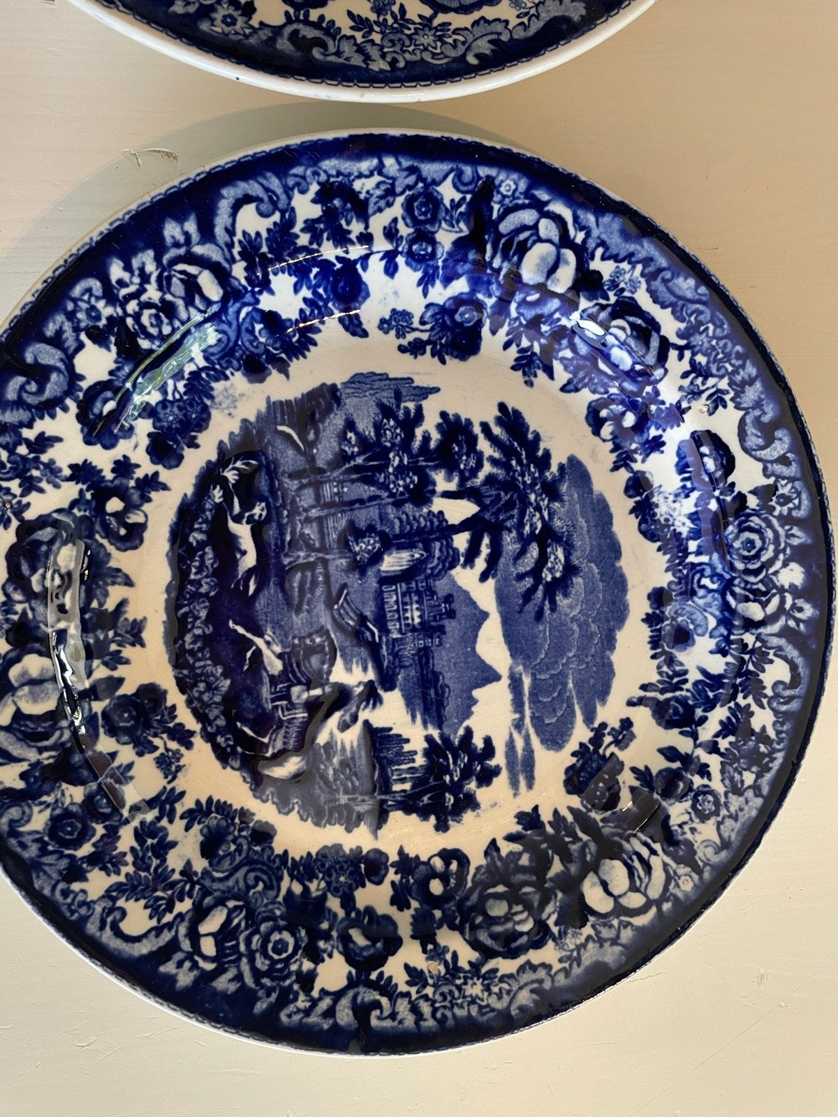 Antiek Petrus Regout Amazone diep bord, blauw-wit, Antiek en Kunst, Ophalen of Verzenden