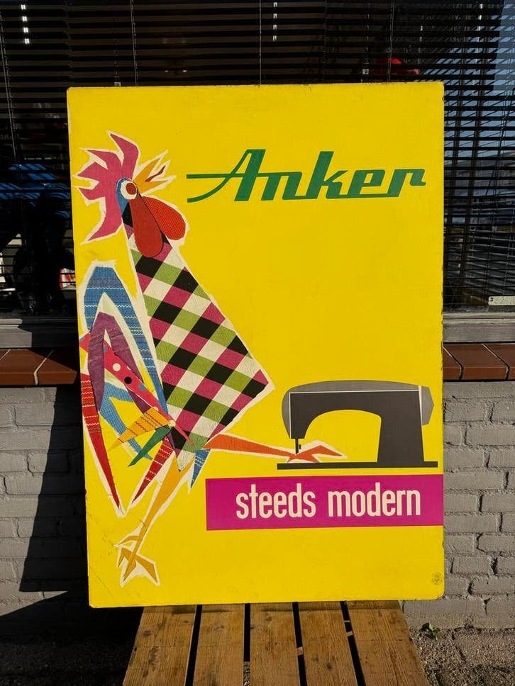 Vintage Anker Naaimachine Reclamebord - Steeds Modern, Ophalen
