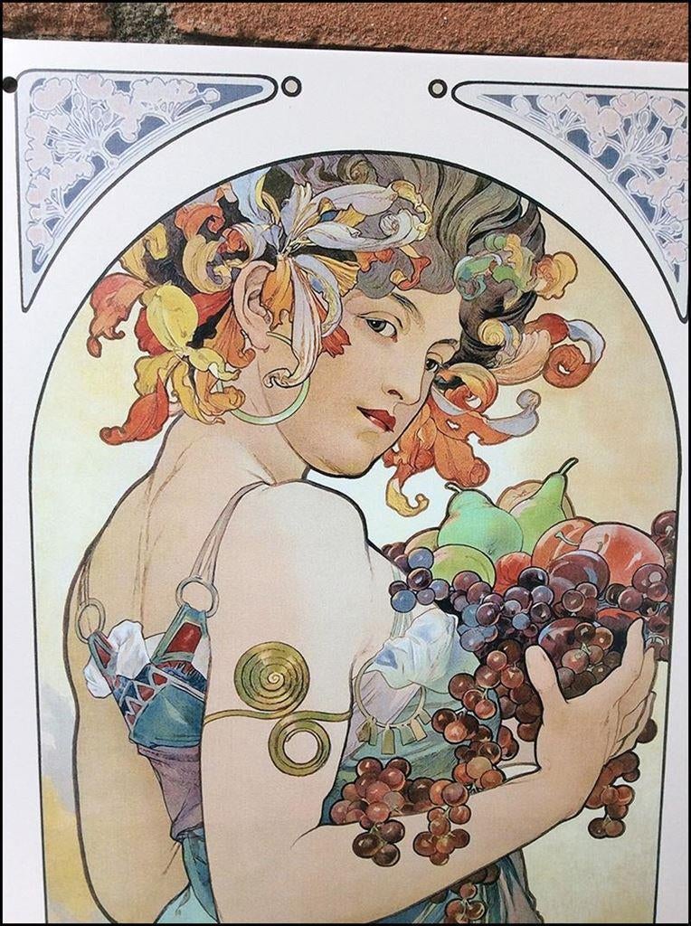 ALPHONSE MUCHA Fruit Jugendstil Metalen Wandbord poster, Antiek en Kunst, Verzenden