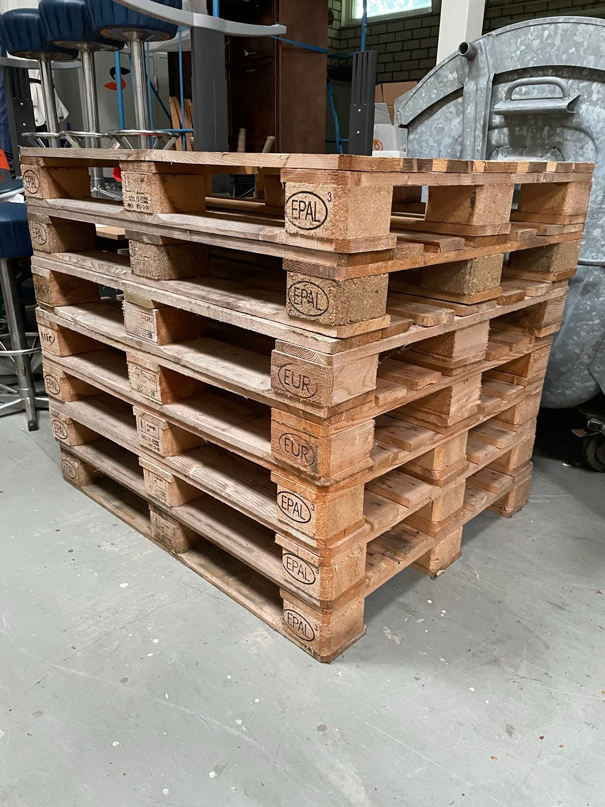 7 Blokpallets 100x120 cm DIN zwaar model (EUR kwaliteit), Ophalen, Gebruikt, Minder dan 25 mm, Minder dan 200 cm
