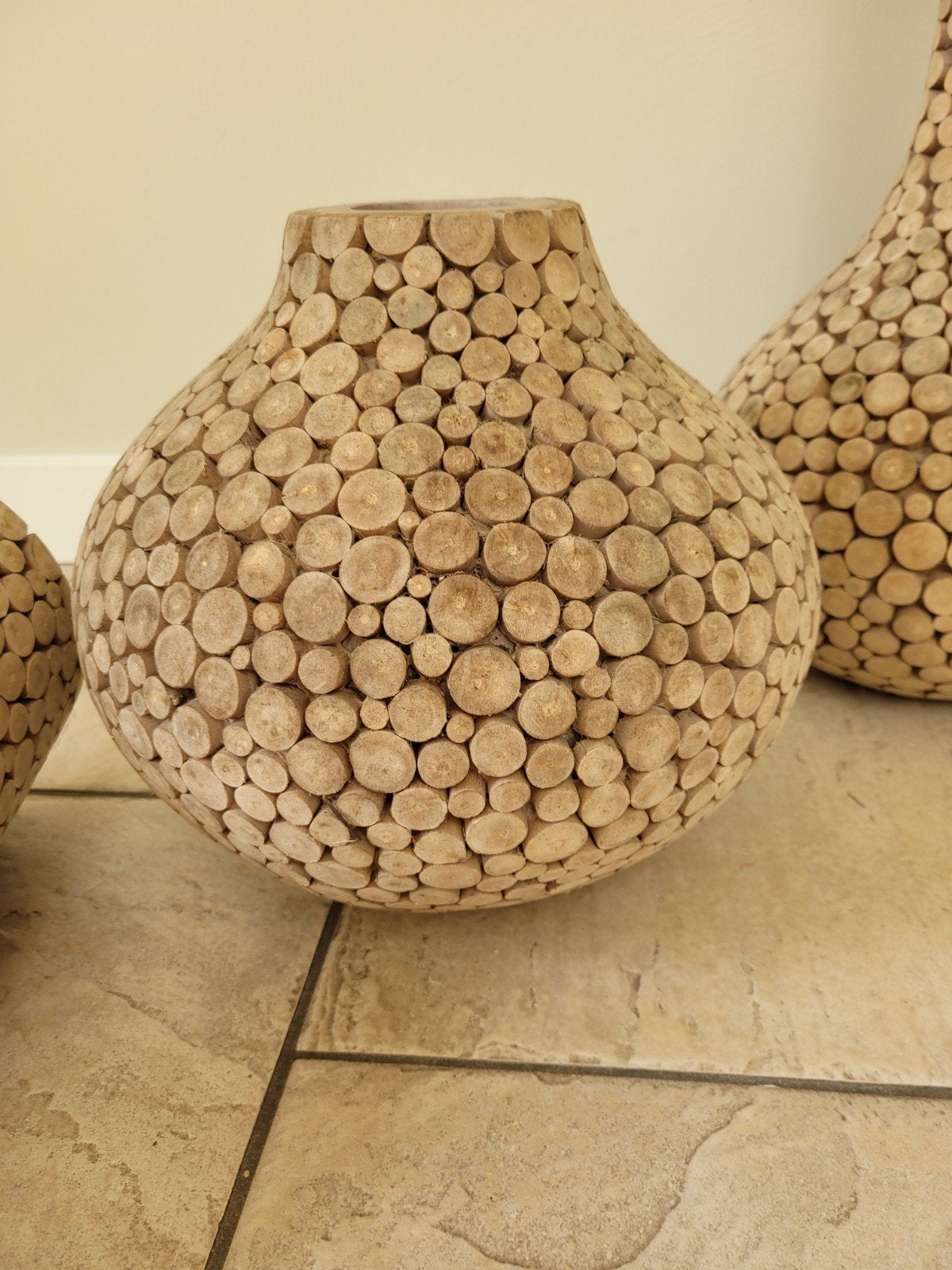 Set van 3 lichtgewicht vazen van kurk of hout, Ophalen, Gebruikt, Bruin, Geschikt voor droogbloemen