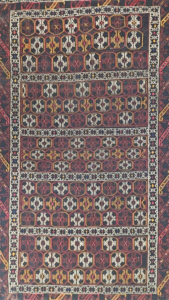 Handgeknoopt Perzisch wol Beloutch Afghan 115x190cm, Vintage, Etnisch, Traditioneel, 100 tot 150 cm, Onbekend, Ophalen of Verzenden