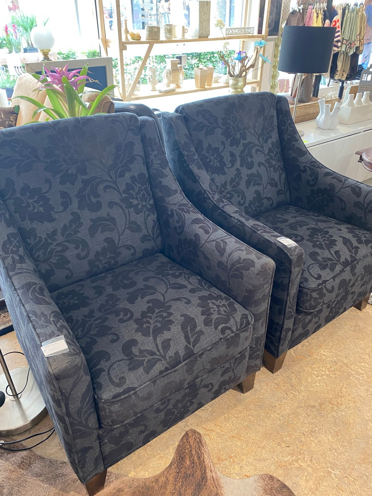 Set van 2 fauteuils met bloemmotief, Huis en Inrichting, Fauteuils, Ophalen, Gebruikt, Stof, 75 tot 100 cm