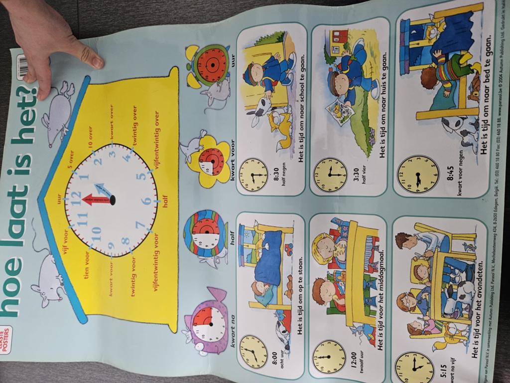 Educatieve Poster: Hoe laat is het? Klokkijken leren, Ophalen of Verzenden, Gebruikt, Taal en Lezen