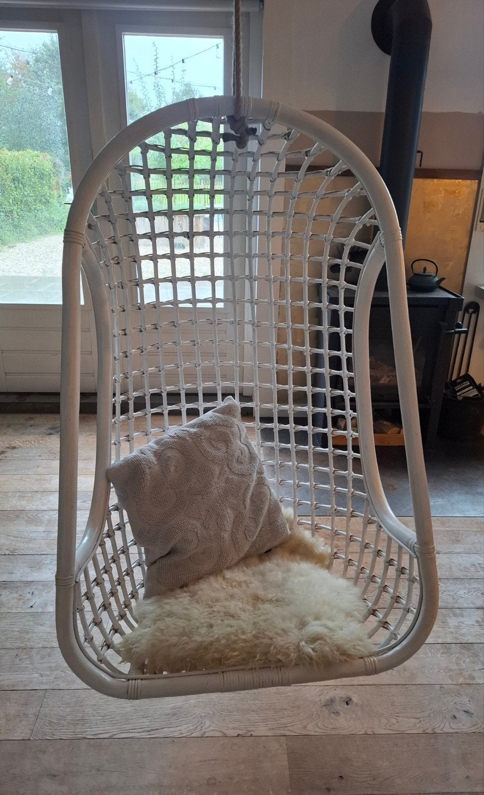 HK Living hangstoel - Wit rotan, Huis en Inrichting, Ophalen, Riet of Rotan, Zo goed als nieuw, Eén