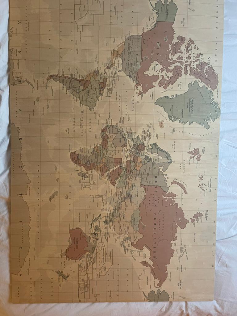 Houten wereldkaart, Ophalen, Zo goed als nieuw, 1800 tot 2000, Landkaart
