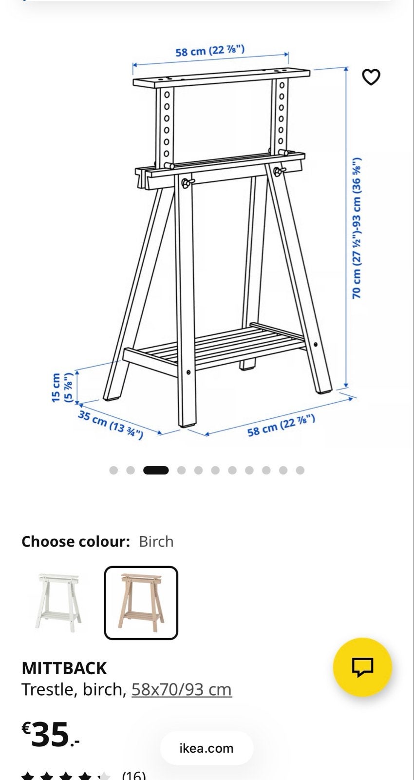 IKEA MITTBACK schragen, berkenhout, verstelbaar, Ophalen, Tafelpoot, Gebruikt, 50 tot 100 cm