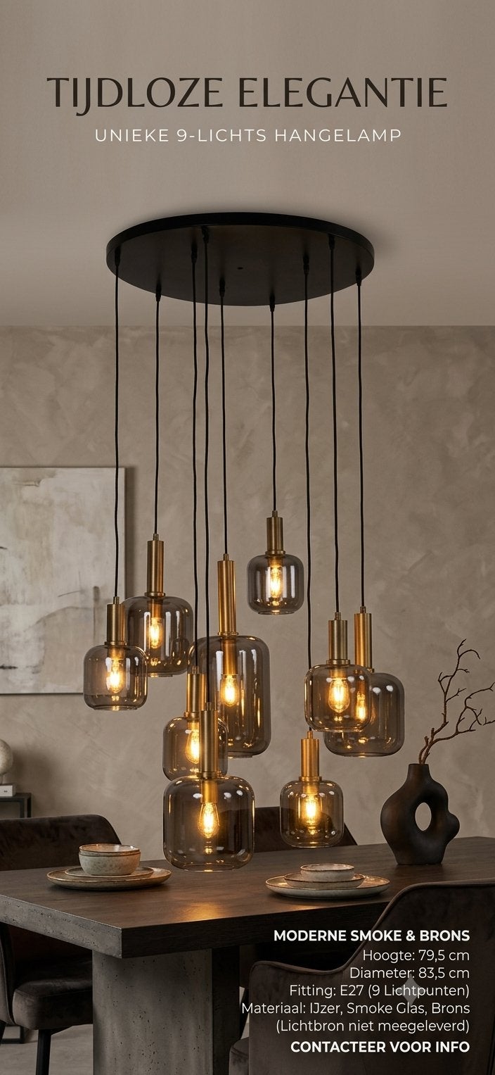 Plafondlamp/Hanglamp Lekar | 9 Lampen | Antiek Brons, Huis en Inrichting, Ophalen, Antiek brons, Nieuw, E27 (groot)