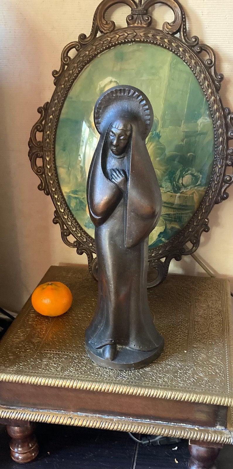 Antiek Art Deco bronzen Maria beeld 31 cm brons oud beeldje., Art deco, Ophalen of Verzenden, Brons, 20 - 50 cm