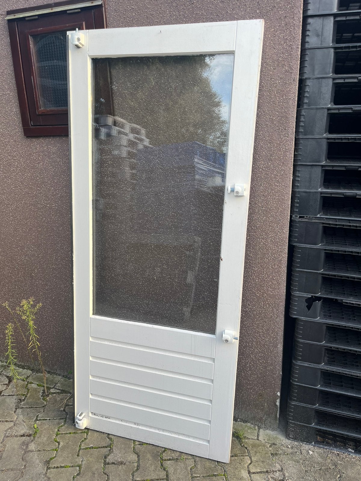 Te koop buitendeur enkele achterdeur dubbel glas schuur tuin, Ophalen, Gebruikt, 80 tot 100 cm, Vouwdeur