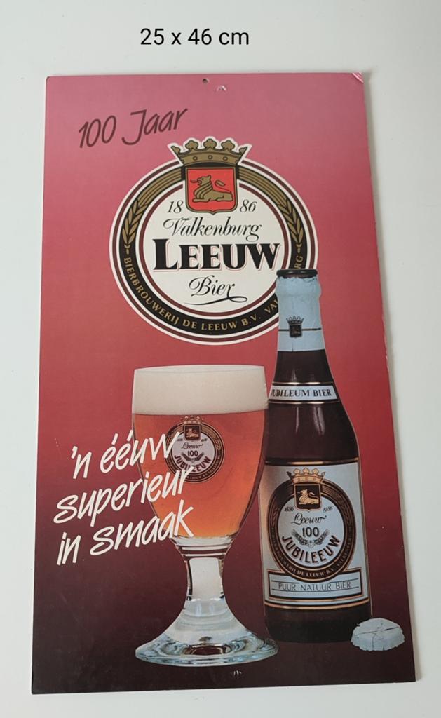 Leeuw bier reclame bord.Karton van 1986, Ophalen of Verzenden, Zo goed als nieuw, Reclamebord