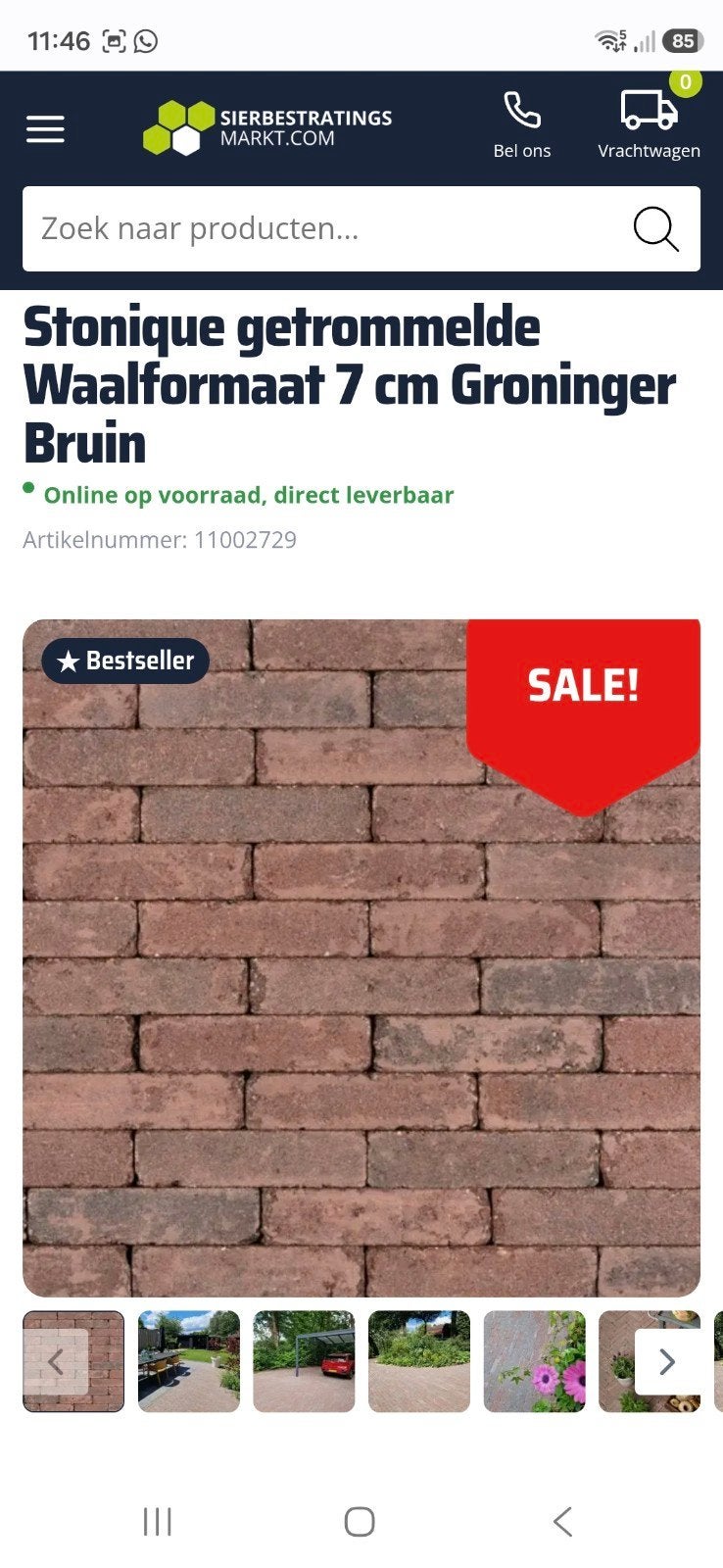 4 m2 Stonique getrommelde waalformaat 7 cm Groninger Bruin, Tuin en Terras, Ophalen, Overige materialen, Gebruikt, Klinkers