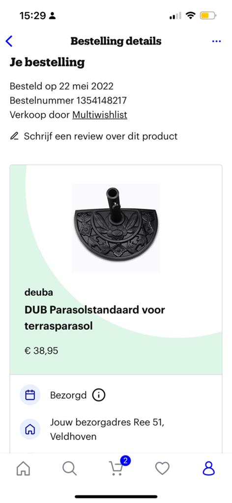 Parasolvoet + halve parasol, Ophalen, Zo goed als nieuw, Minder dan 1 meter, Parasolvoet